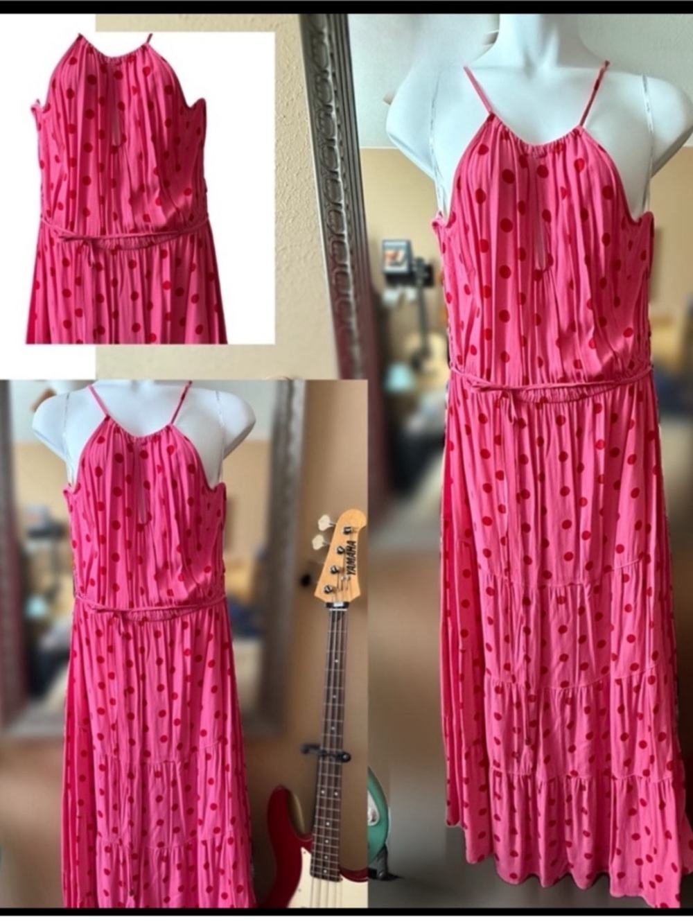 City Chic Plus Size Pink Polka Dot Maxi Dress w Belt Sz 20 - Picture 7 of 17